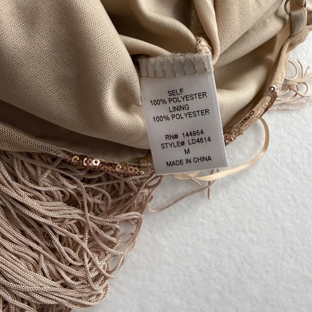 Sequin Fringe Flapper Romper‎ Deep V Gatsby Party Jumper Beige Size M - Picture 8 of 8